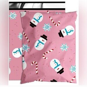Pink Snowman Candy Cane Poly Mailers  8 Count Boho Office Ship Merch Swag Posh
